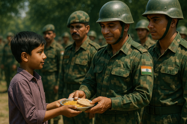 shavan giving food to soldiers